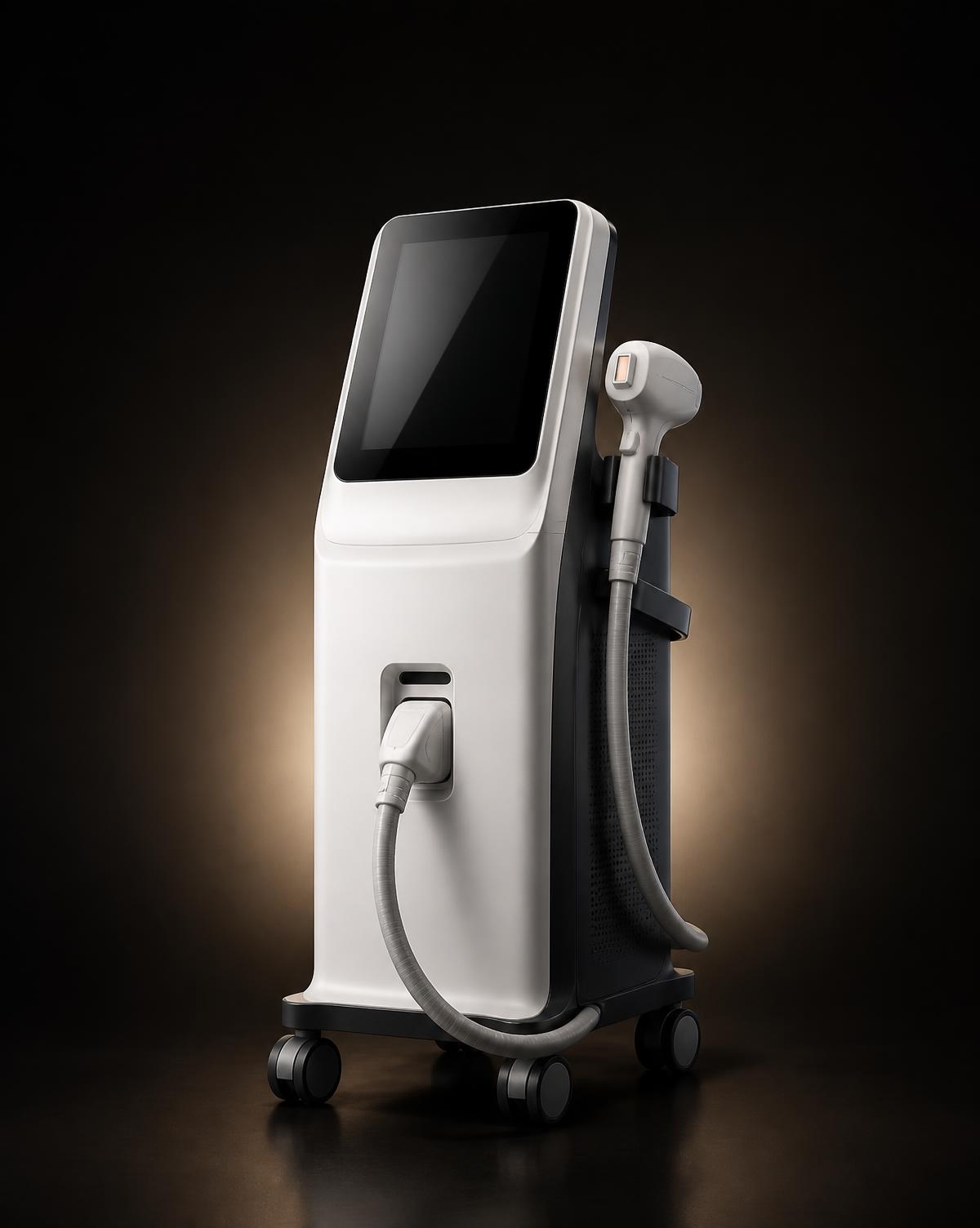Appareil d'épilation laser professionnel photographié sur fond sombre